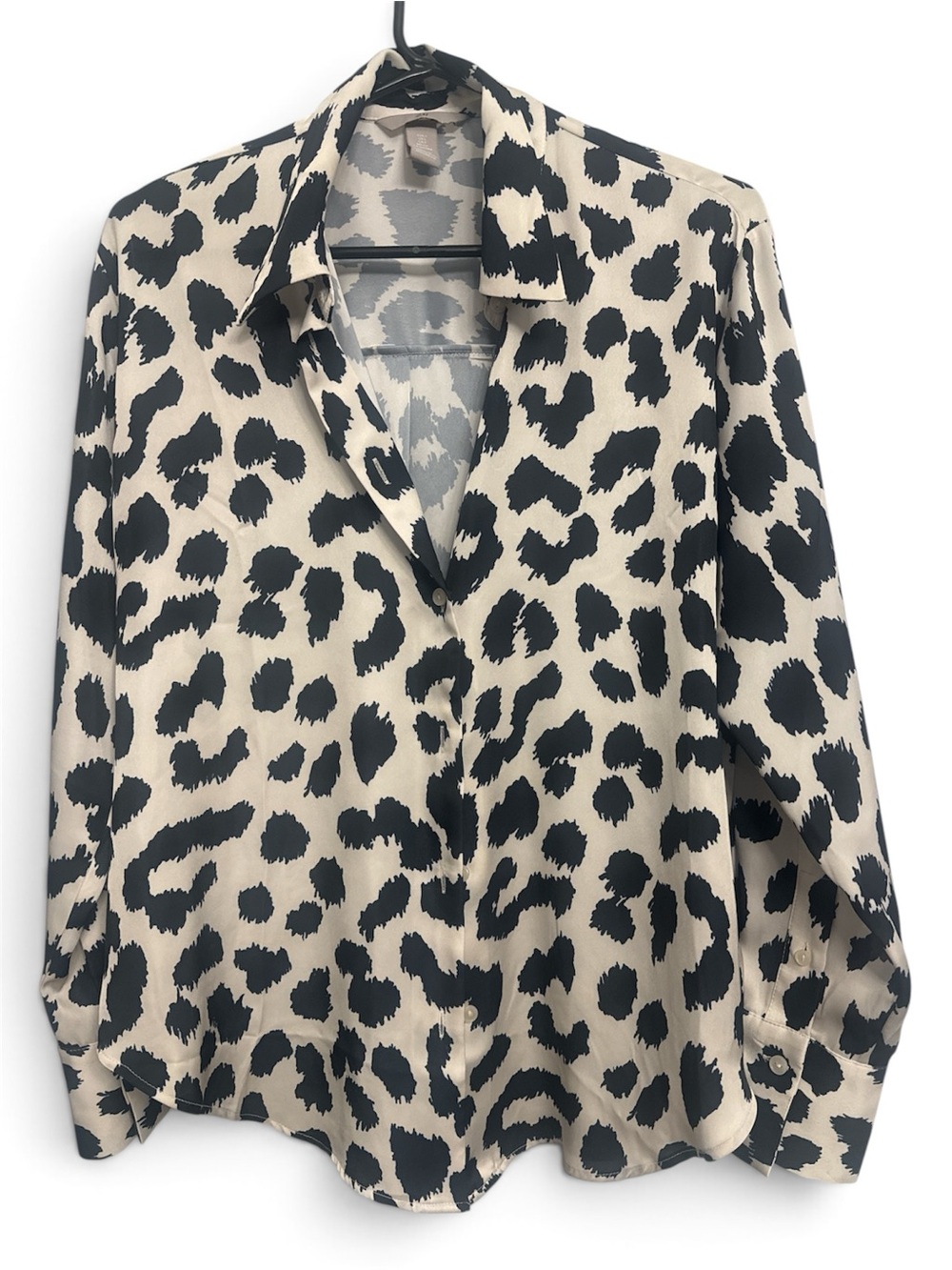H&M Dark Blue and White Leopard Print Blouse